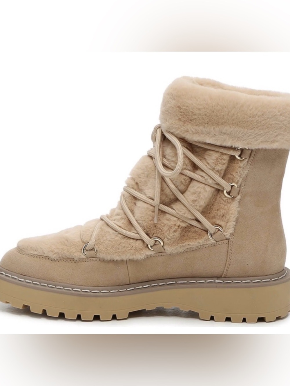 Jennifer Lopez Tan Faux-Fur Lace-Up Winter Boot